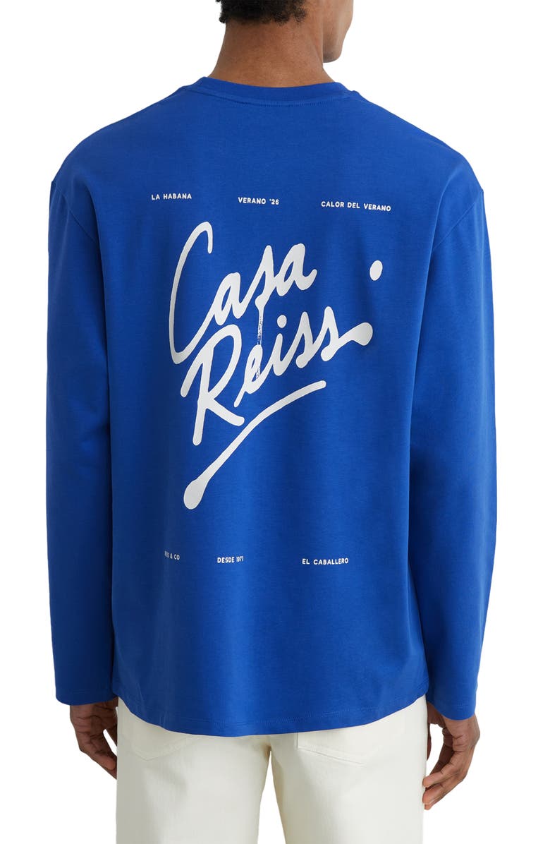 Reiss Palma Long Sleeve Graphic Tee, Alternate, color, Bright Blue