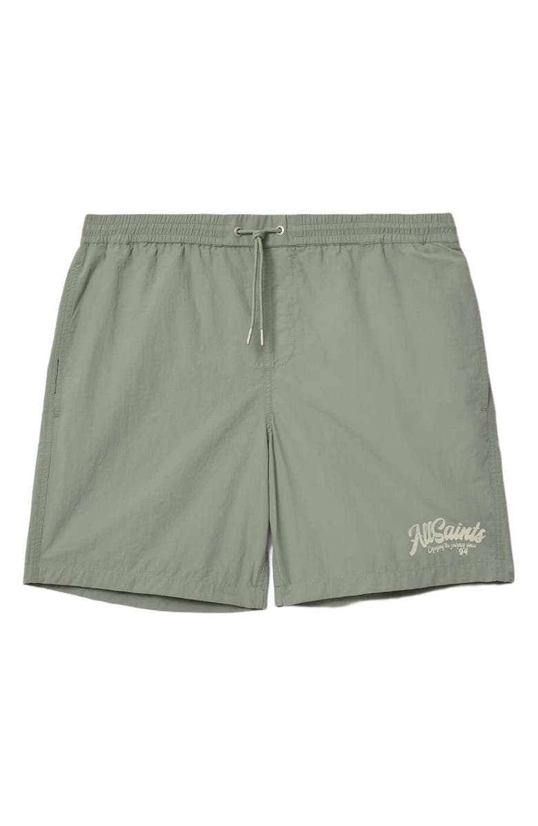 AllSaints Odyssey Logo Swim Trunks, Alternate, color, Spring Green