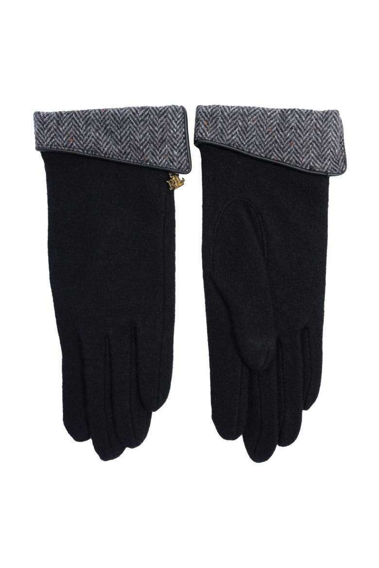 Pattern Cuff Glove With Logo Charm, Alternate, color, Black