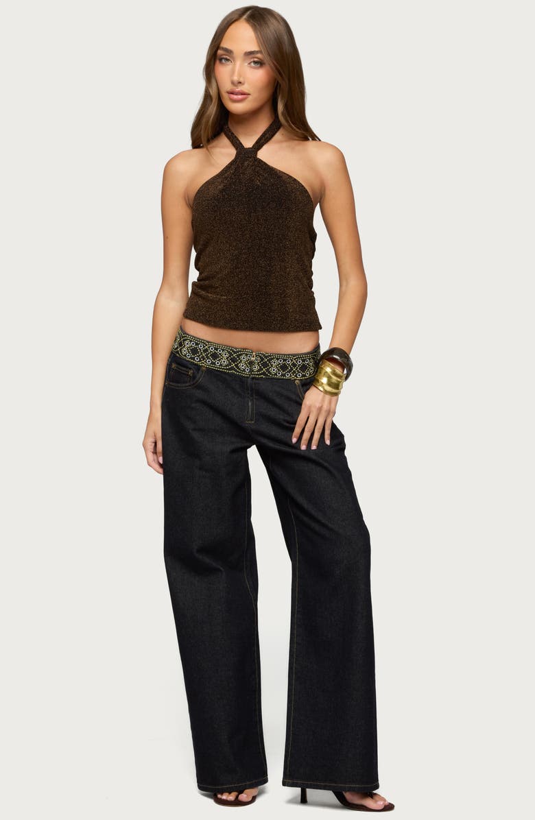 EDIKTED Katalya Glitter Halter Top, Alternate, color, Brown