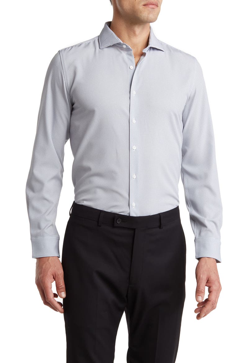 Micro Square Non-Iron Stretch Button-Up Shirt, Main, color, WHITE/ NAVY SQUARE