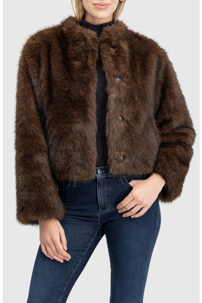 Fur-Free Sable (Faux Fur) Jacket, Stand Collar, Main, color, BROWN