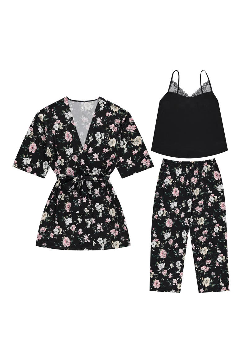 Madison 3-Piece Travel Pajamas, Alternate, color, BLACK