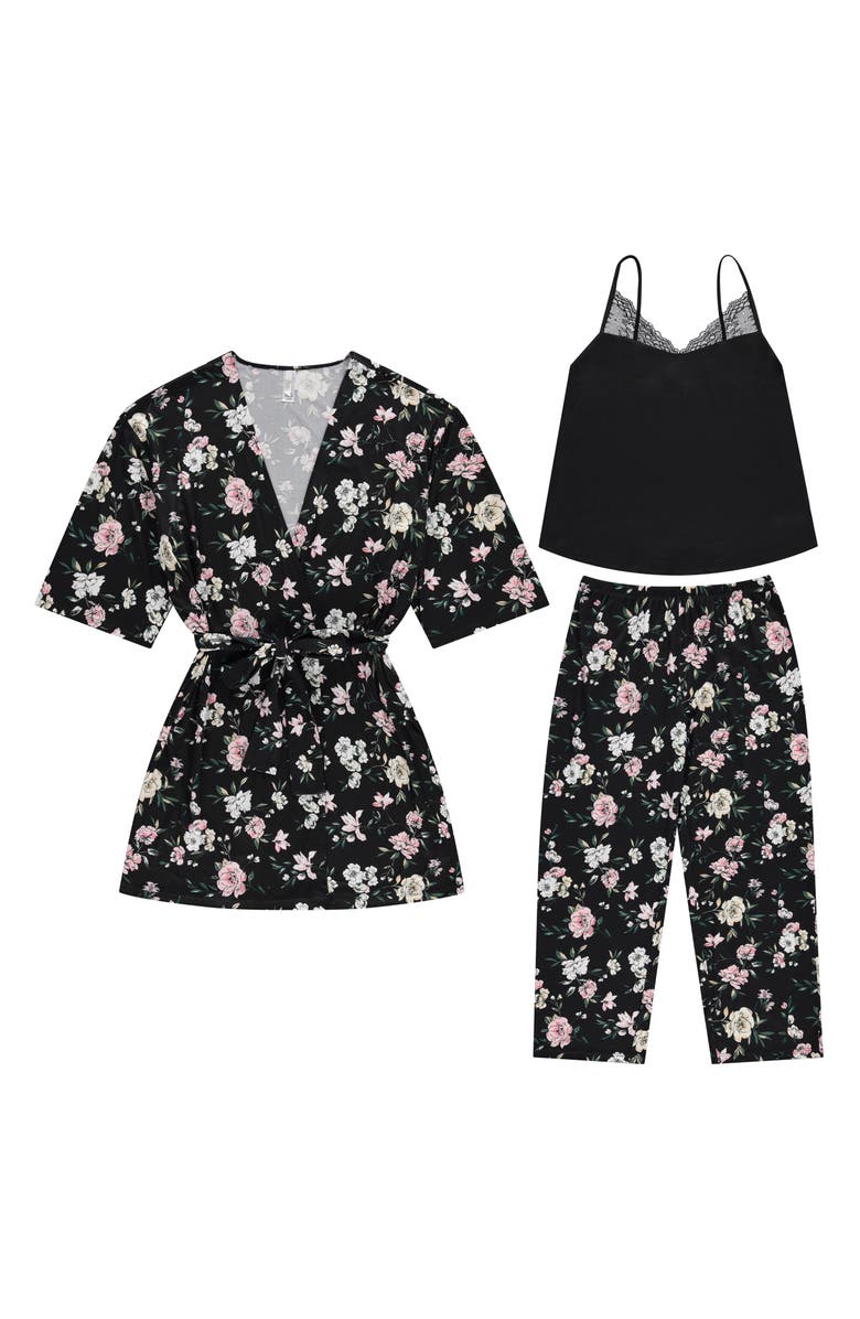 Flora By Flora Nikrooz Madison 3-Piece Travel Pajamas, Alternate, color, Black