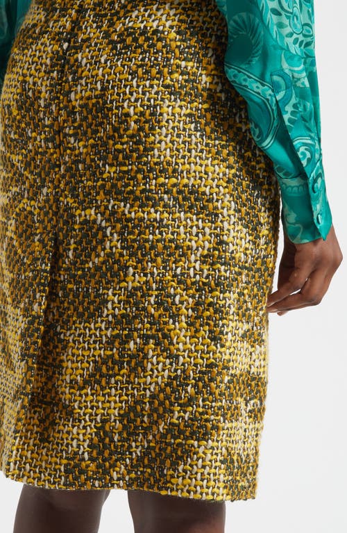 Etro Jacquard Floral Basket Weave Wool Skirt In Green
