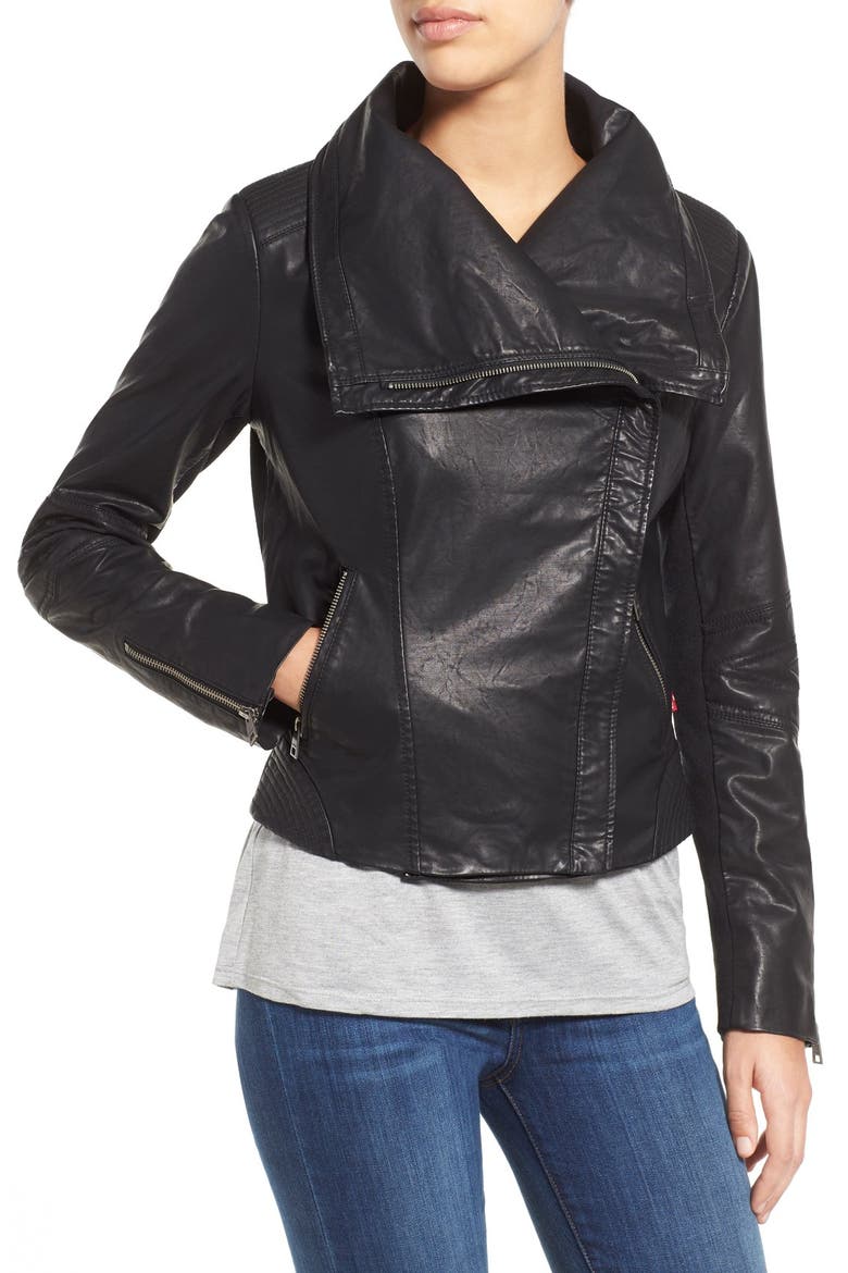 Levi's® Cowl Neck Faux Leather Jacket, Alternate, color, BLACK