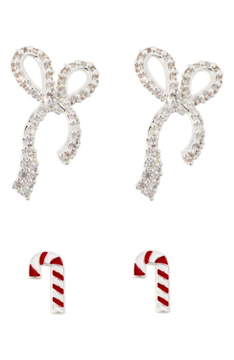 Bow & Candy Cane Stud Earrings