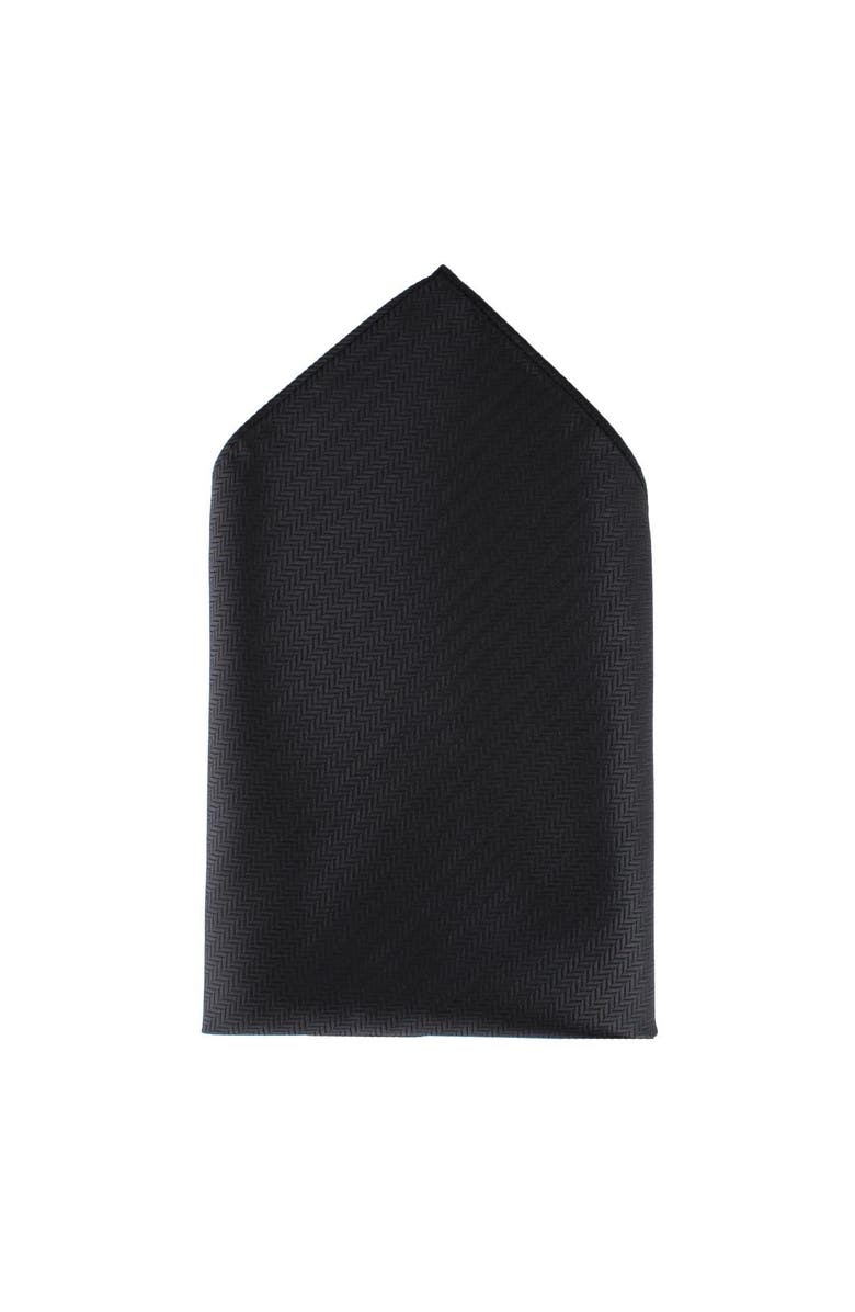 Ascentix Etched Herringbone Twist Pocket Square, Main, color, Black