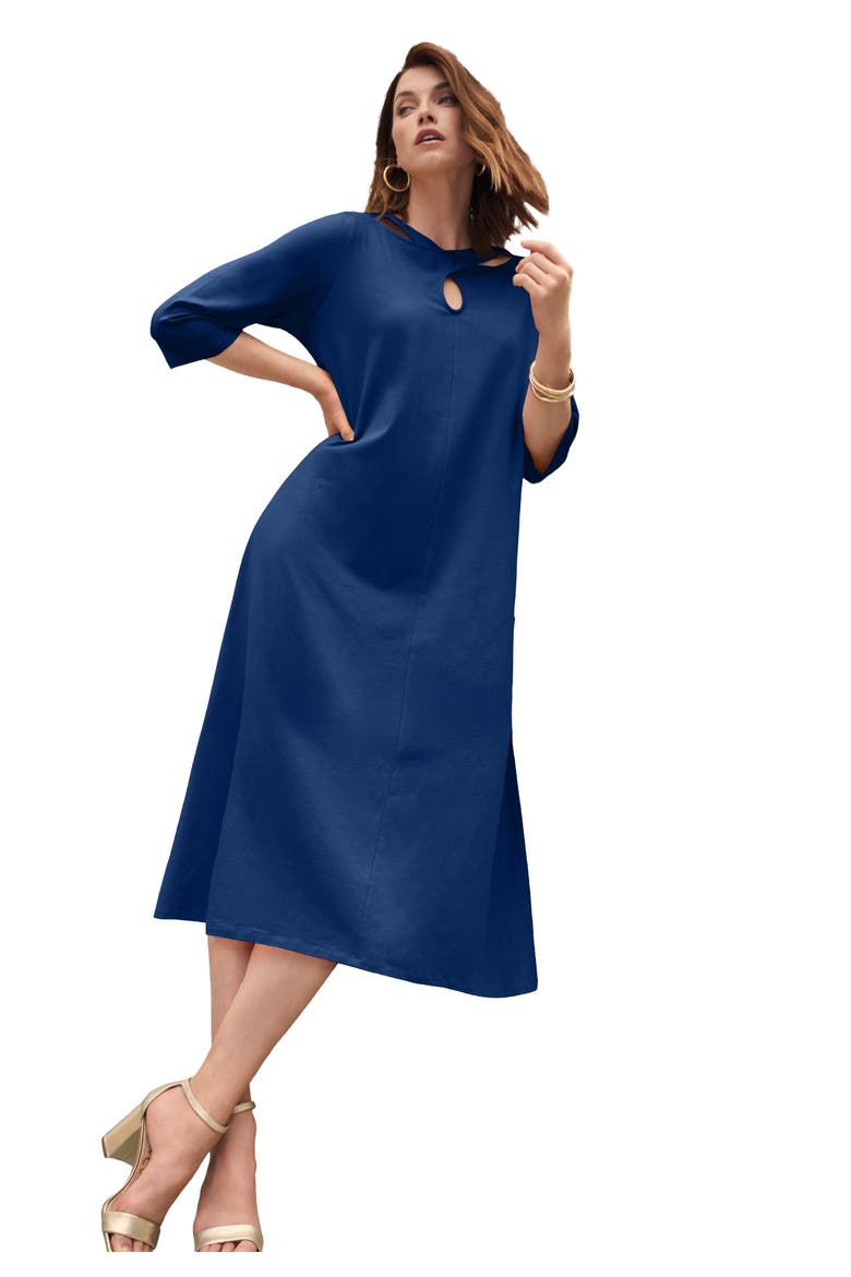 Keyhole A Line T Shirt Dress, Main, color, EVENING BLUE