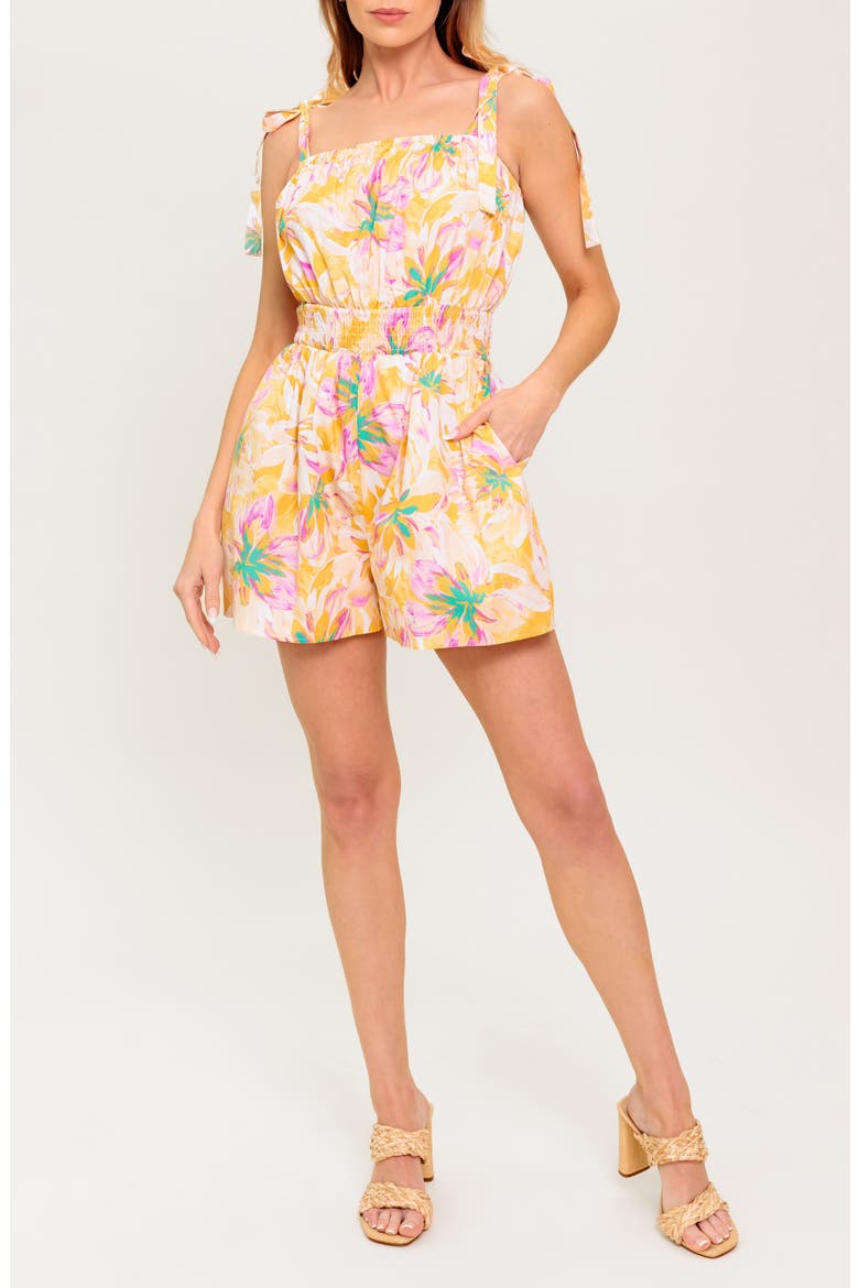 Print Tie Strap Romper, Main, color, TAUPE