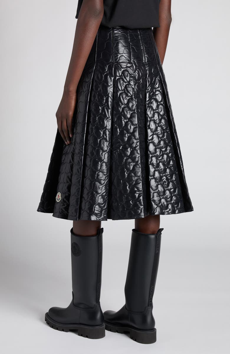 Moncler Onion Quilted Pleated A-Line Skirt, Alternate, color, Black