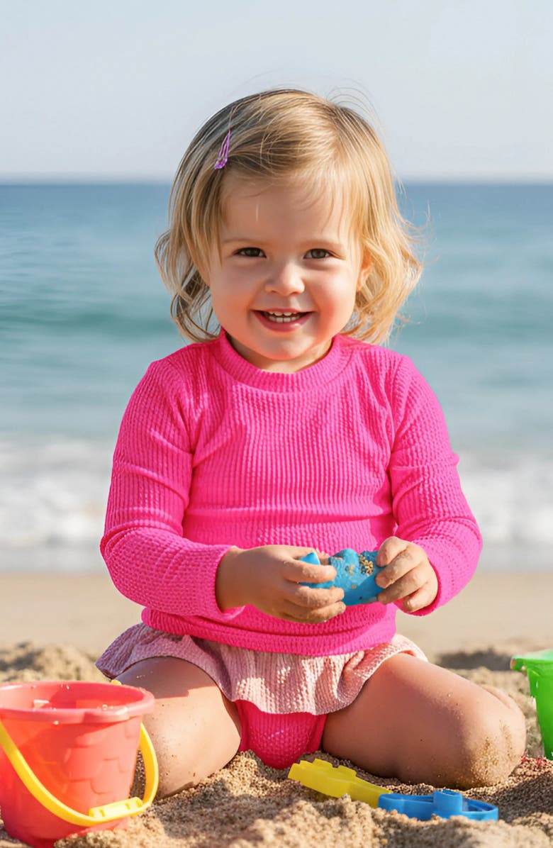 Limeapple Infant Crinkle Ruffle Rashguard Set, Alternate, color, Pink