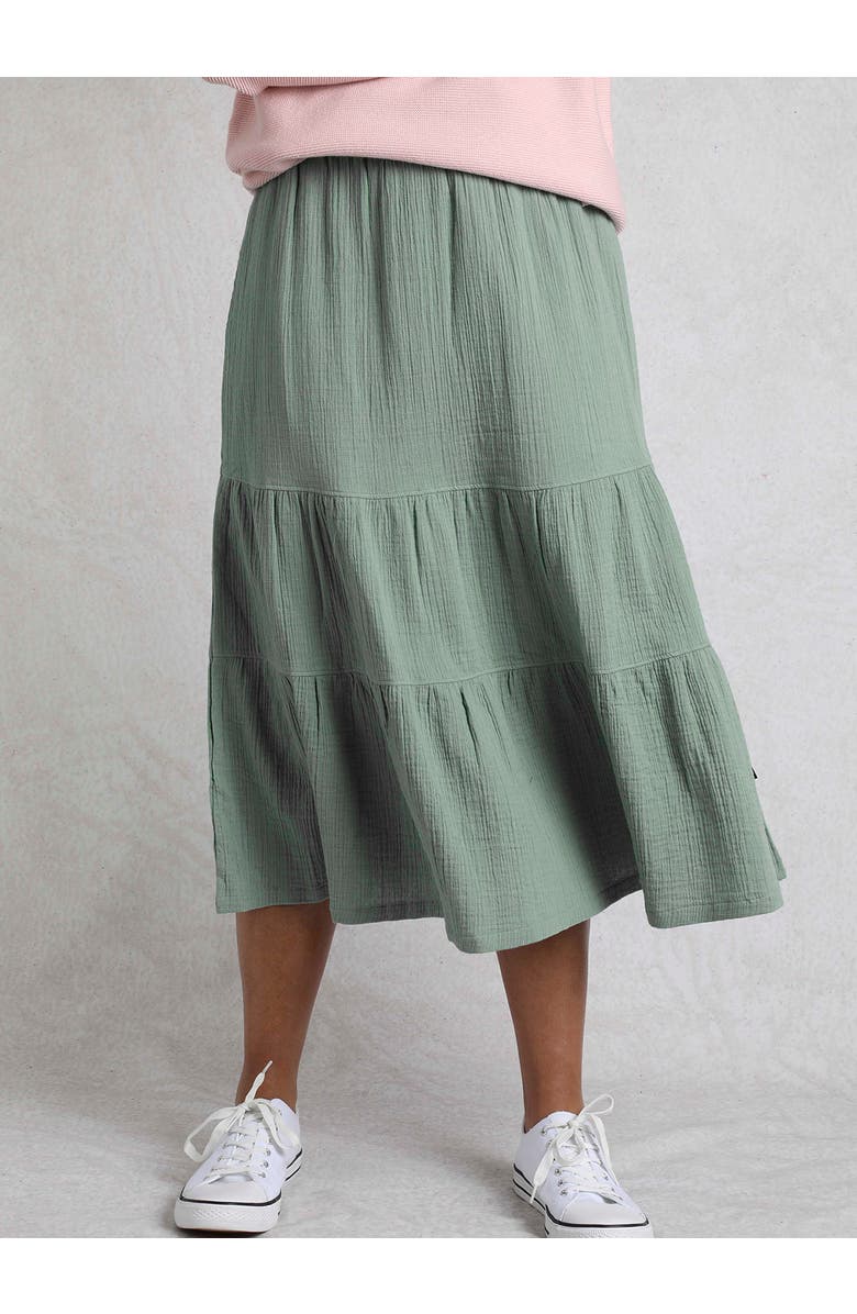 Weird Fish Lathika Tiered Midi Cotton Skirt, Alternate, color, Army Green