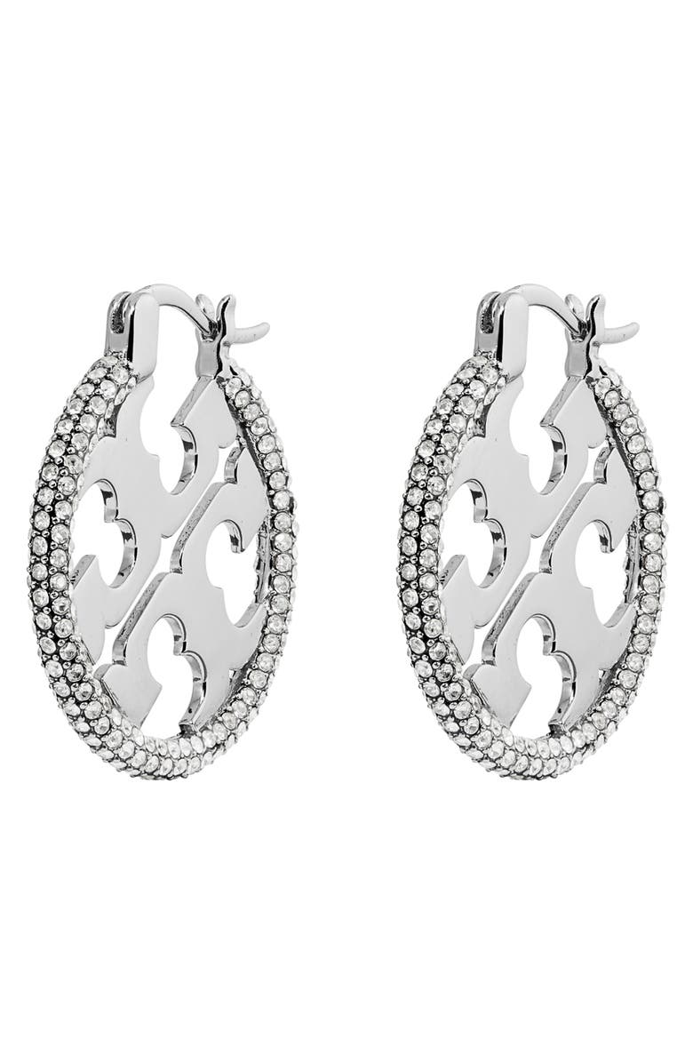 Tory Burch Miller Pavé Hoop Earrings, Alternate, color,