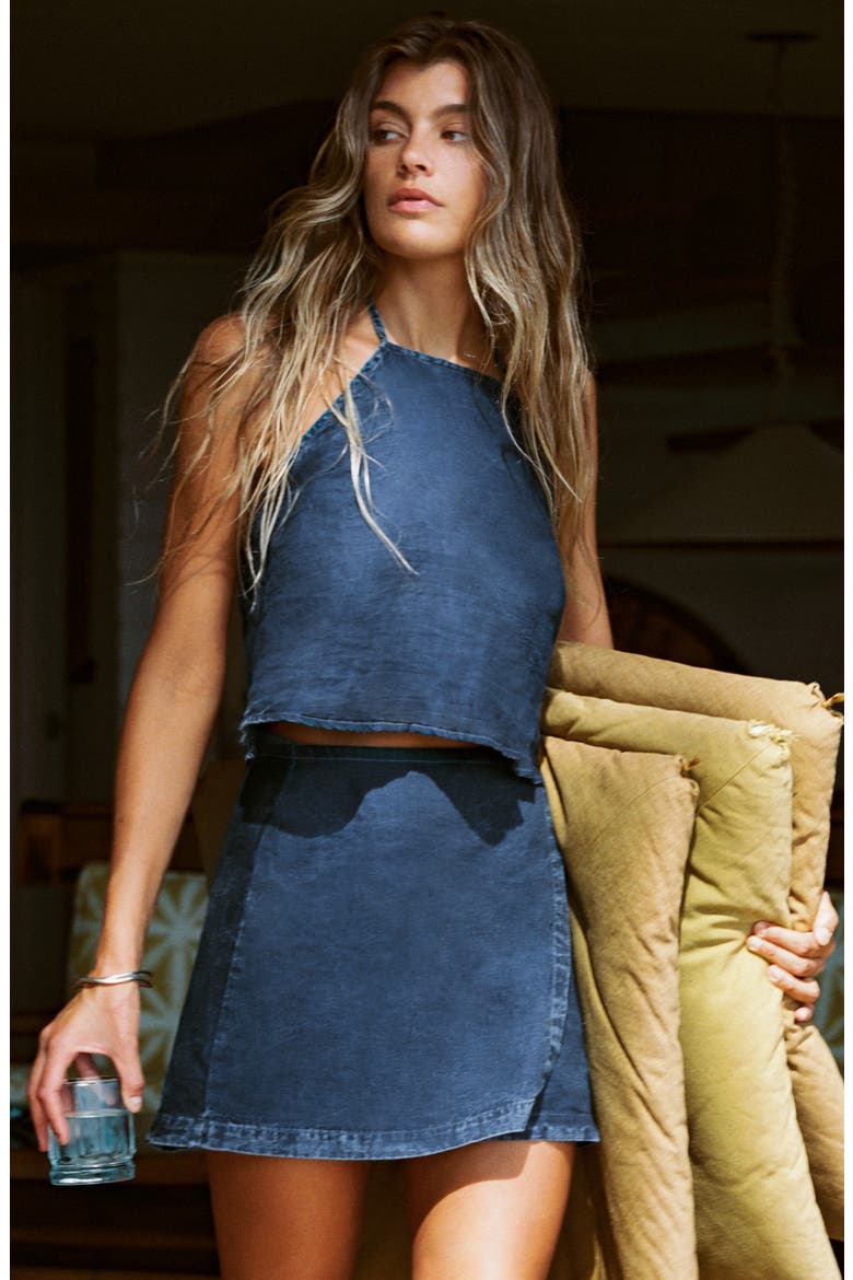 Hana Halter Organic Cotton & Linen Denim Cover-Up Top, Alternate, color, INDIGO