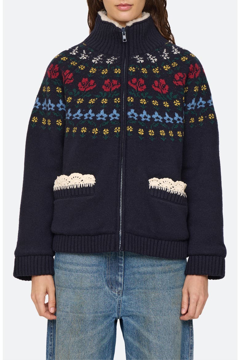 Preston Faux Shearling Lined Knit Jacket, Main, color, NAVY