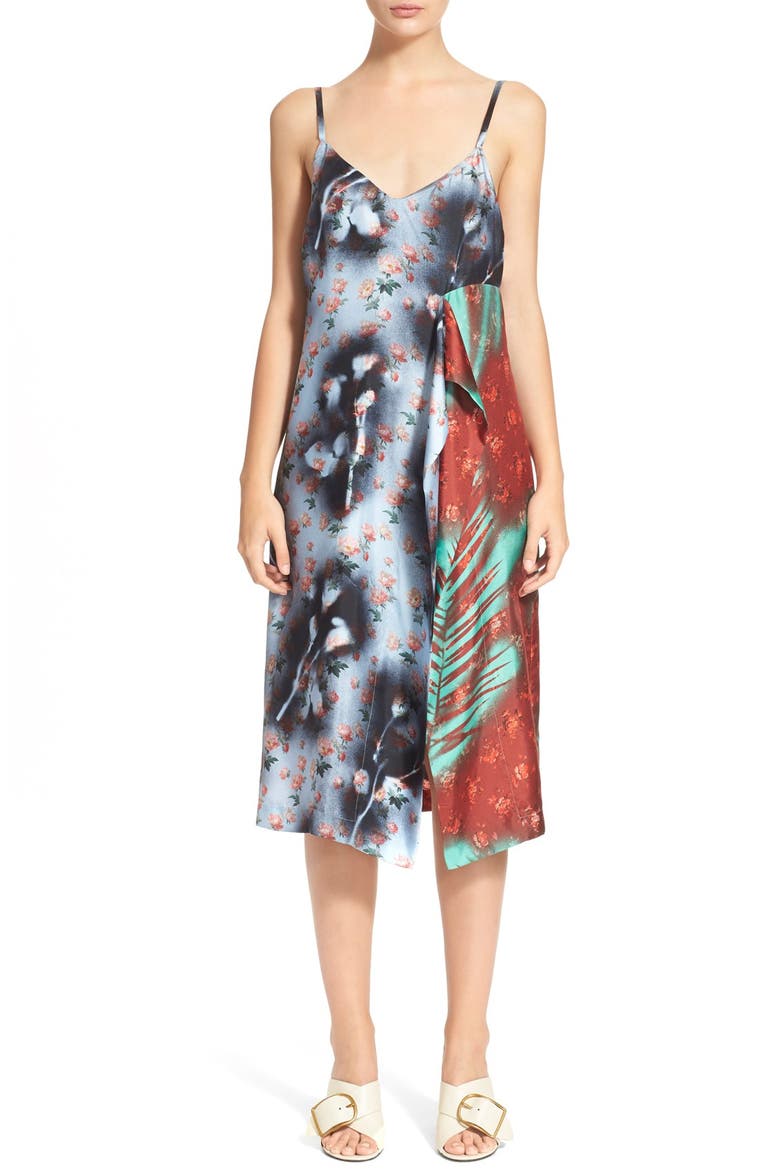 'Clemente' Print Silk Slipdress, Main, color, ROSES/ PALM MIX