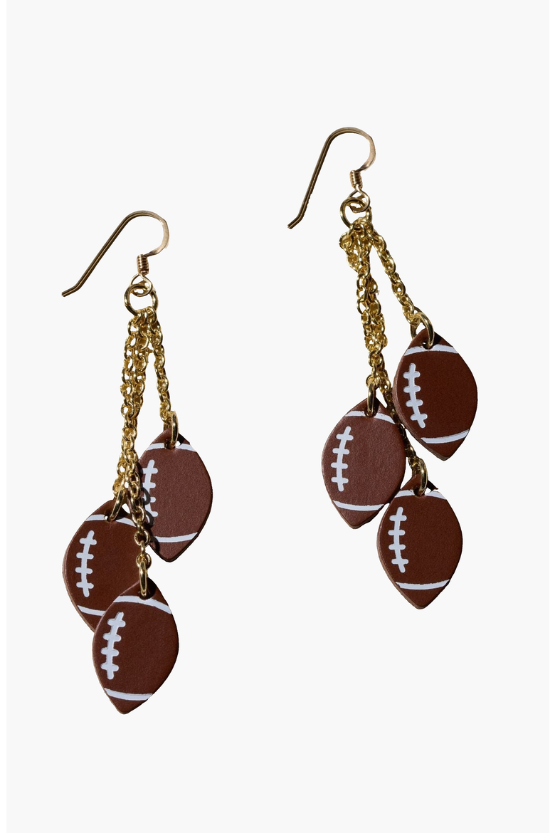 Touchdown Football Leather Earrings, Main, color, Gold