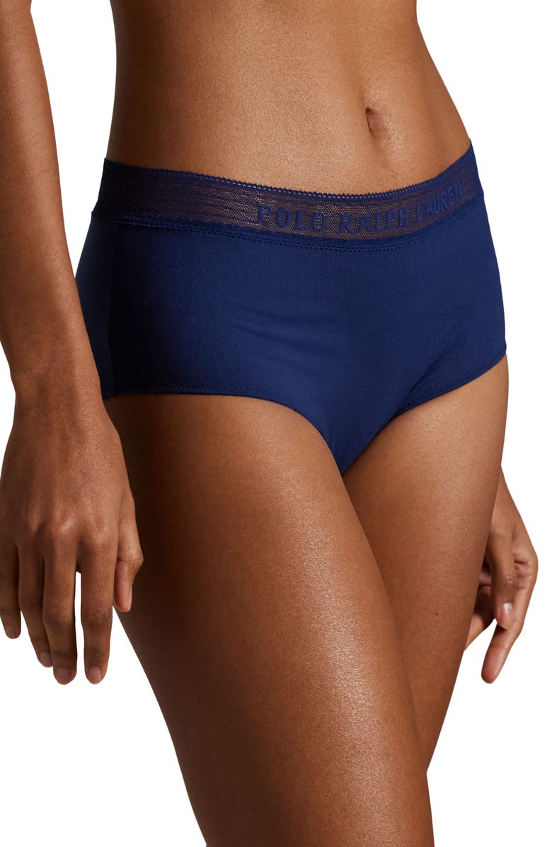 Polo Ralph Lauren Stretch Cotton Rib Boyshorts, Alternate, color, Navy