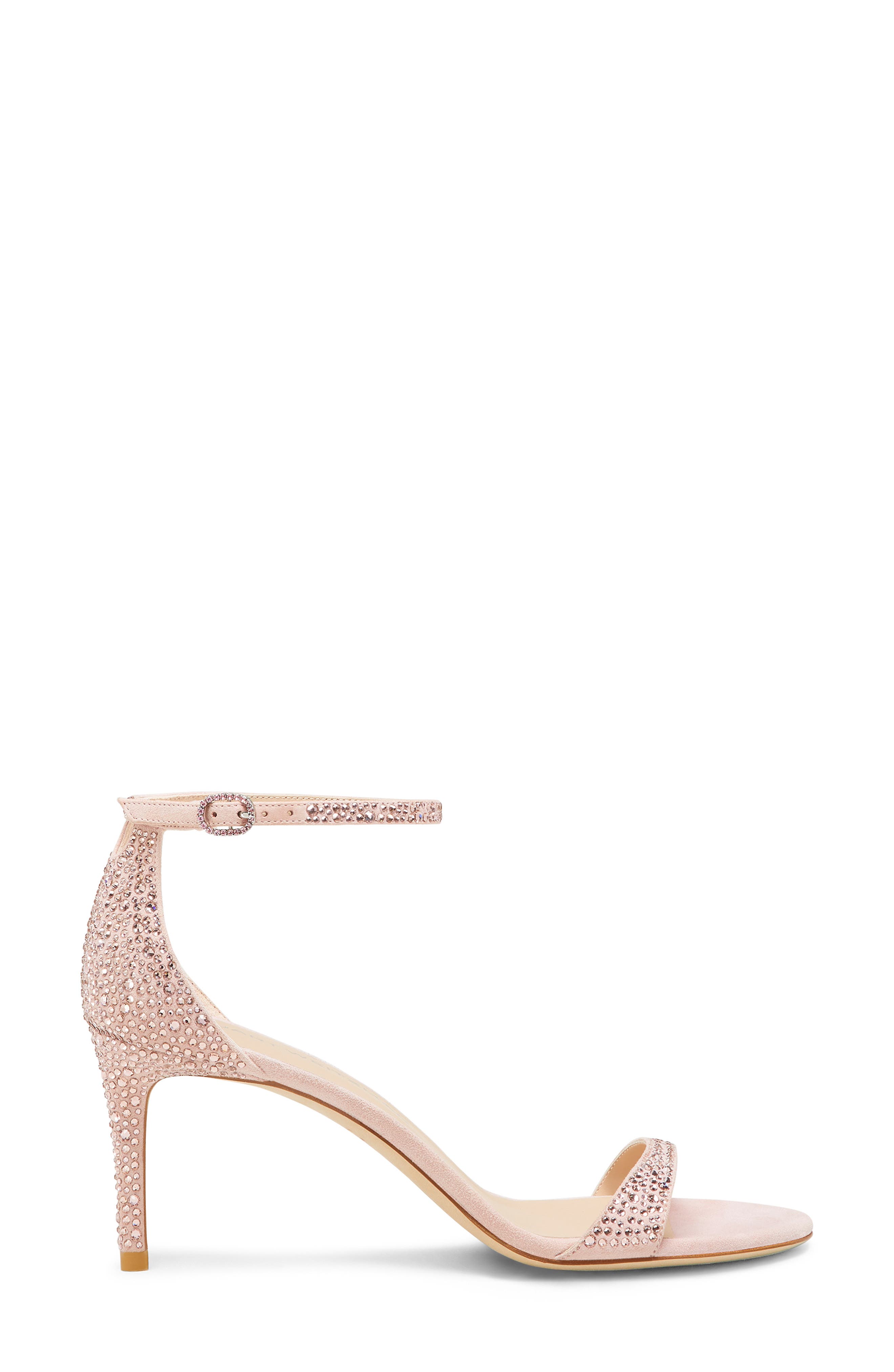 Stuart Weitzman Nudist Shine 75 Sandal, Alternate, color, Light Silk/ Linen