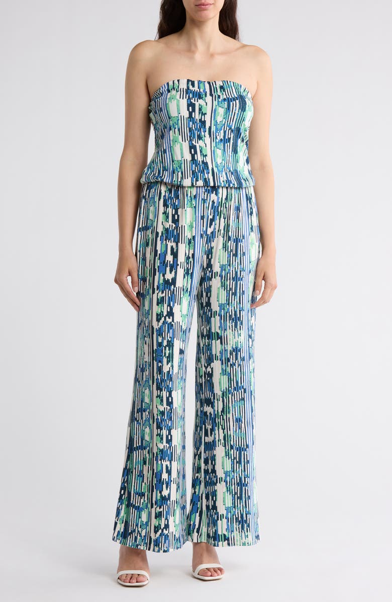 Tart Val Strapless Wide Leg Jumpsuit, Main, color, Ocean Ikat