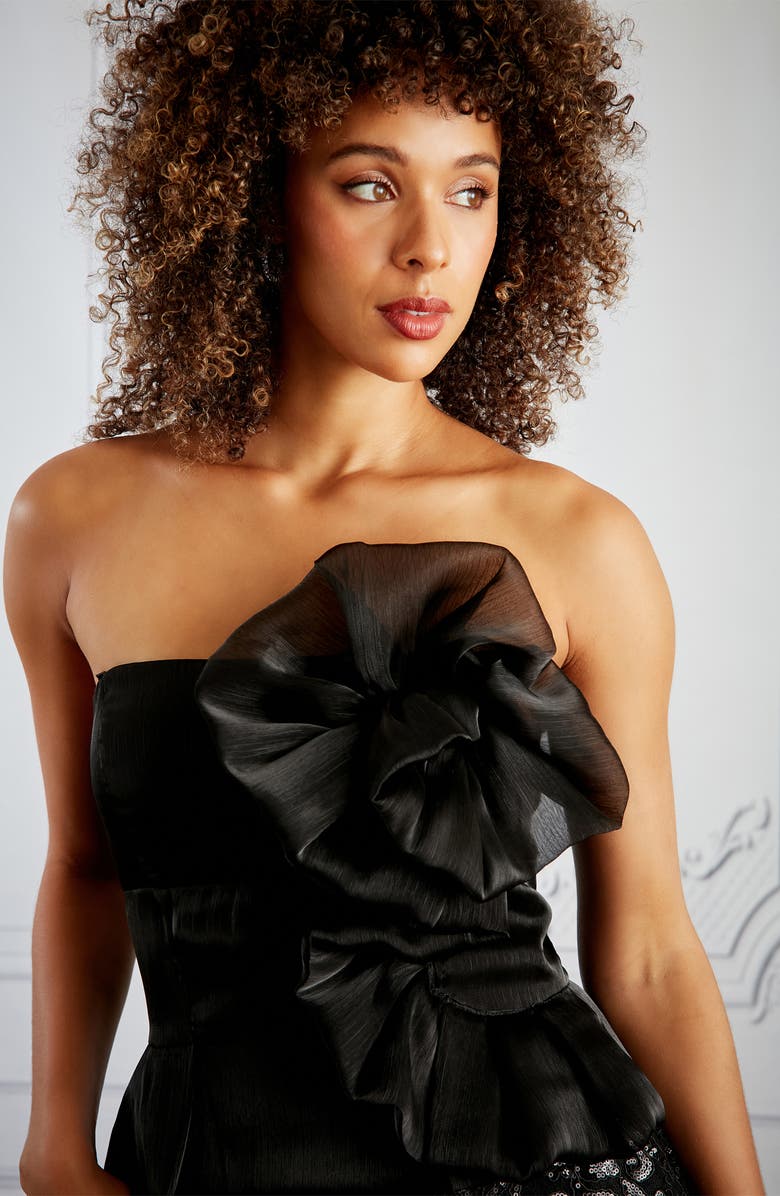 Muse Flower Organza Bustier, Alternate, color, Black