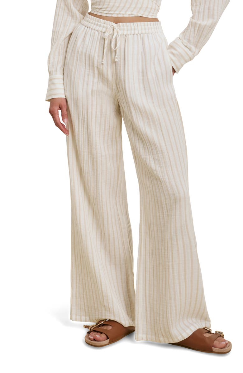 Favorite Daughter The Slip It On Wide Leg Pants, Main, color, Light Khaki Stripe
