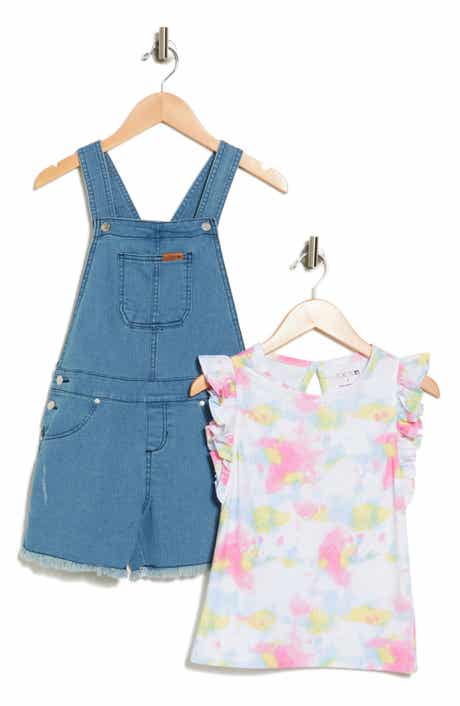 Joe's Kids' Ruffle Sleeve Top & Denim Shortalls Set