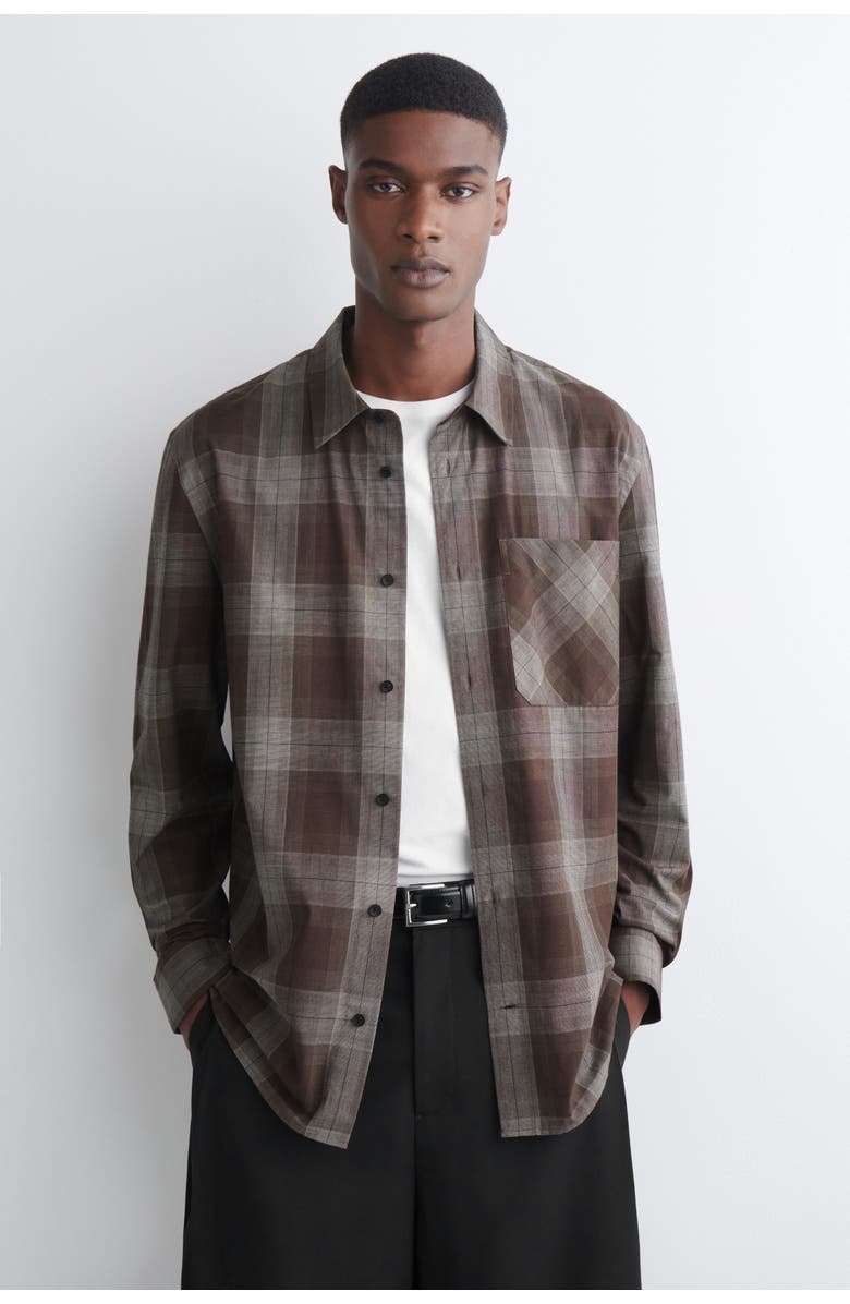 COS Checked Brushed-Cotton Shirt, Main, color, Brown / Checked