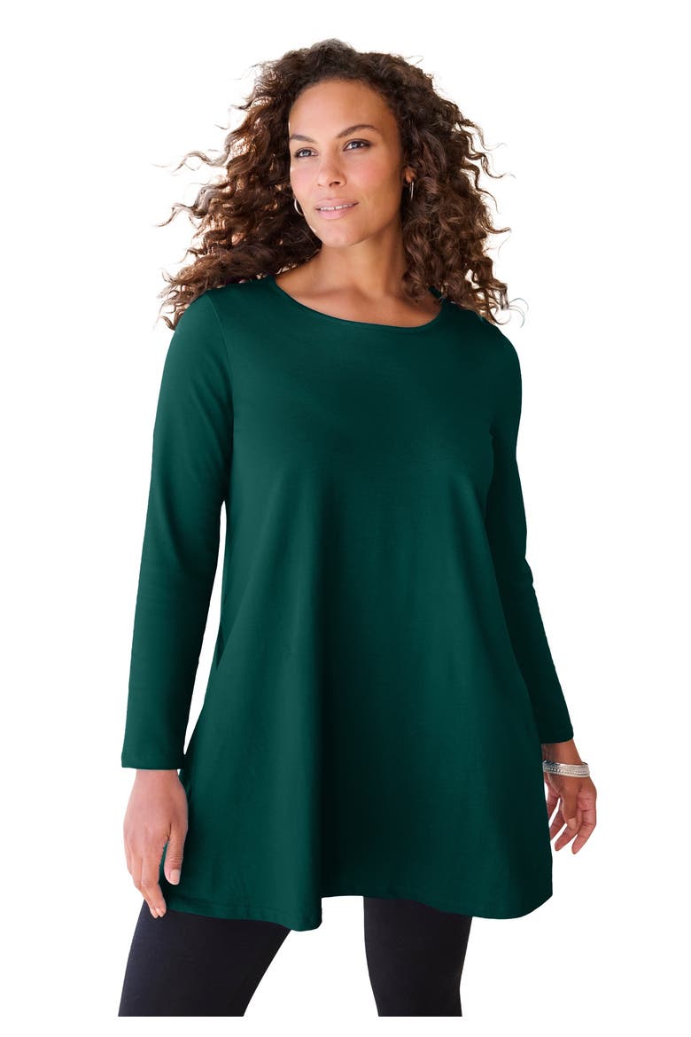 Ultimate Long Sleeve Crewneck Swing Tunic, Main, color, EMERALD GREEN