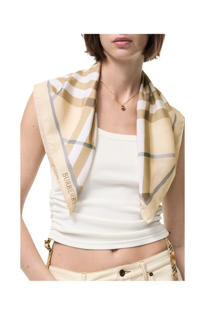 Burberry Watercolour Check Silk Scarf, Alternate, color, Sesame Beige