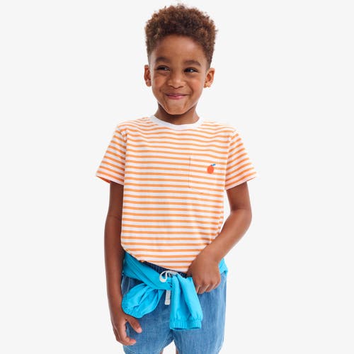Primary Kids Embroidered Pocket Tee In Stripe In Cantaloupe White Stripes