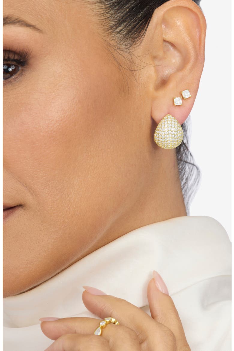Norah Pavé Teardrop Huggie Hoop Earrings, Alternate, color, GOLD-WHITE