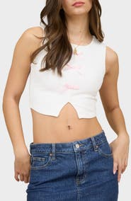 Blu Pepper Bow Embellished Ribbed Crop Tank