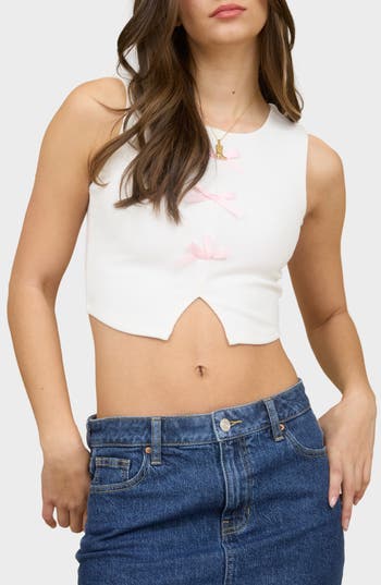 BLU PEPPER BLU PEPPER BOW EMBELLISHED RIBBED CROP TANK 