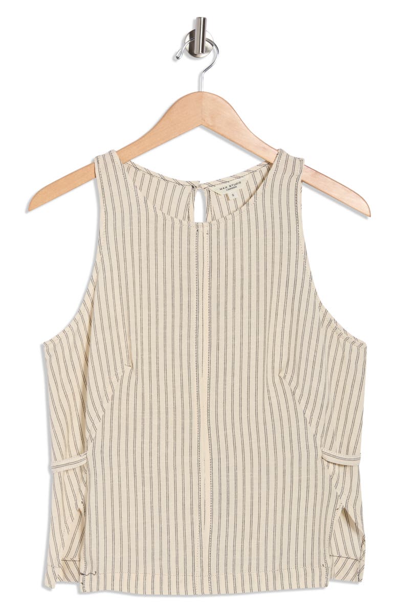 MAX STUDIO Pinstripe Tie Back Tank, Alternate, color, Ivory/ Black