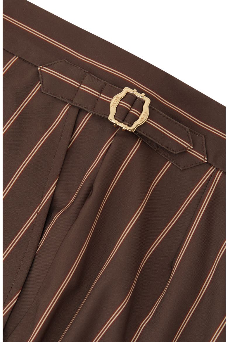 Presley Stripe Side Adjuster Swim Trunks, Alternate, color, DARK BROWN