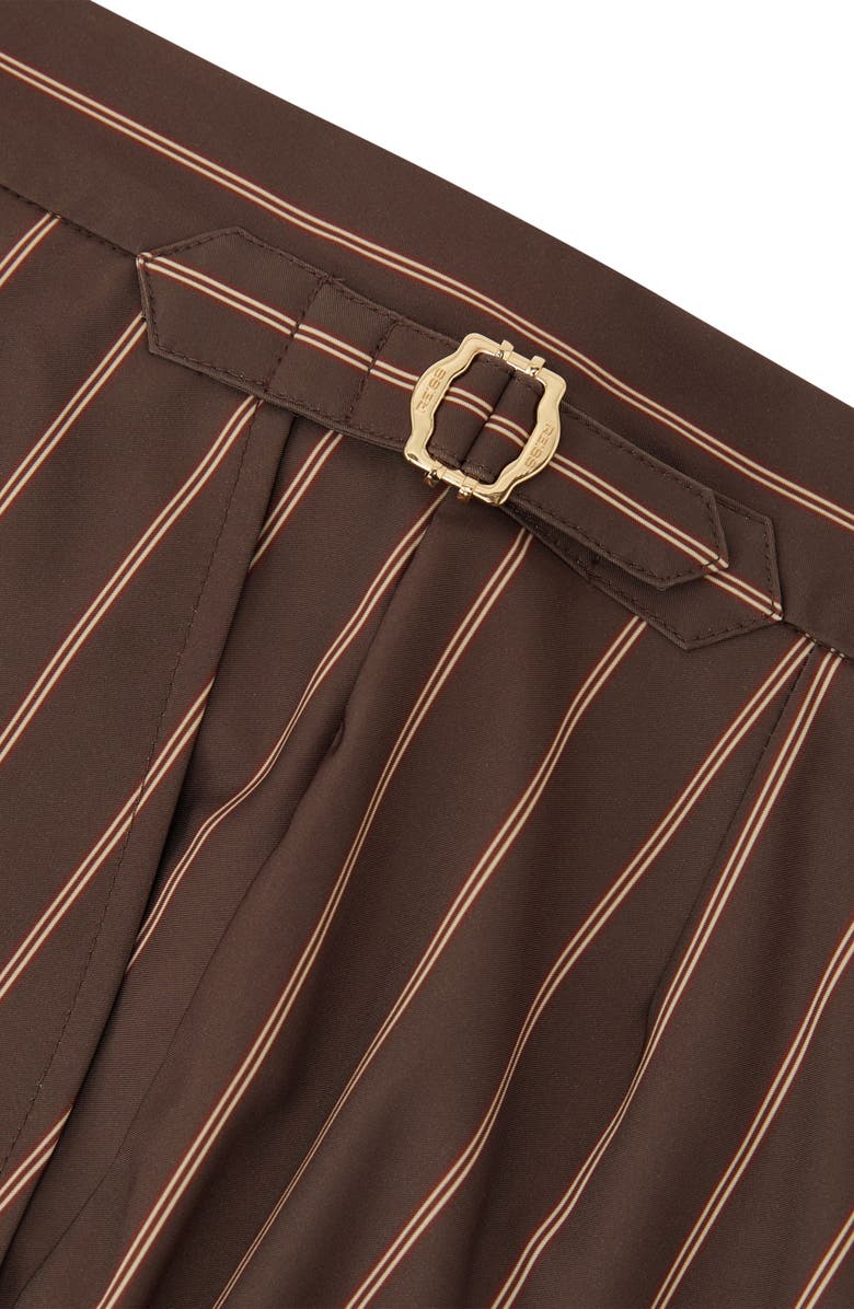 Reiss Presley Stripe Side Adjuster Swim Trunks, Alternate, color, Dark Brown