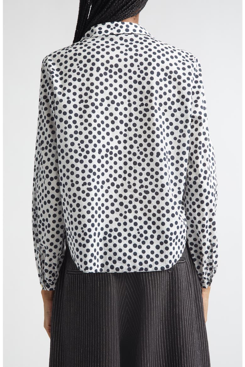 Polka Dot Ruffle Trim Button-Up Shirt, Alternate, color, WHITE WITH ALL OVER POLKA DOT