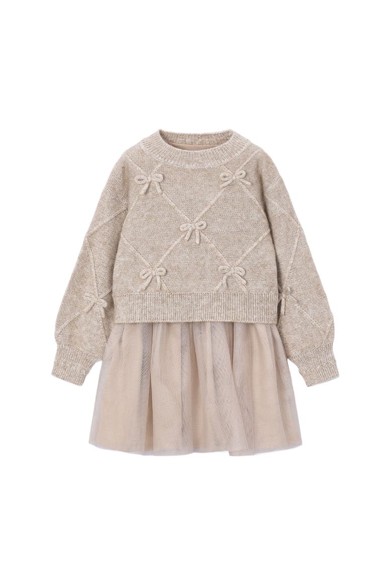 Bow Knit Sweater Tulle Dress, Main, color, Beige