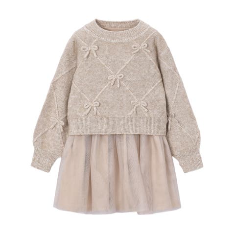 Bow Knit Sweater Tulle Dress