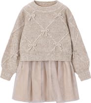 Mayoral Bow Knit Sweater Tulle Dress