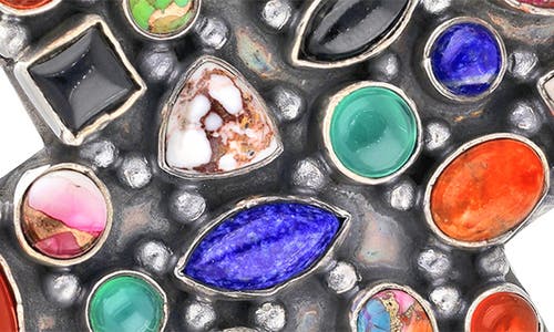 Ys Gems Sterling Silver Semiprecious Stone Cross Ring