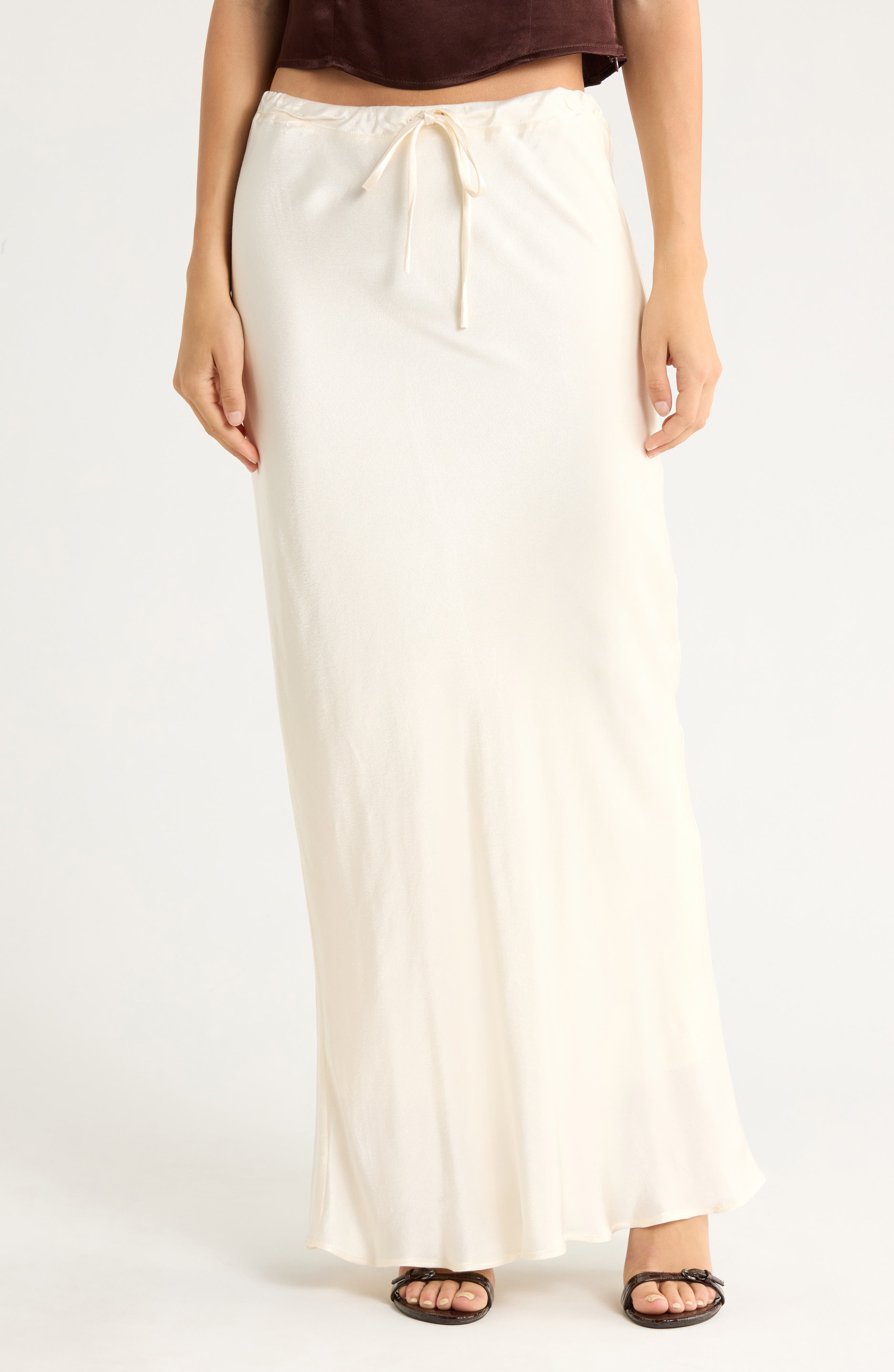 WAYF Drawstring Satin Skirt