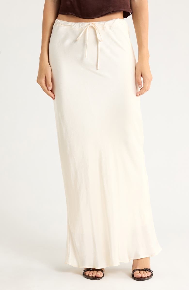 WAYF Drawstring Satin Skirt, Main, color, Cream