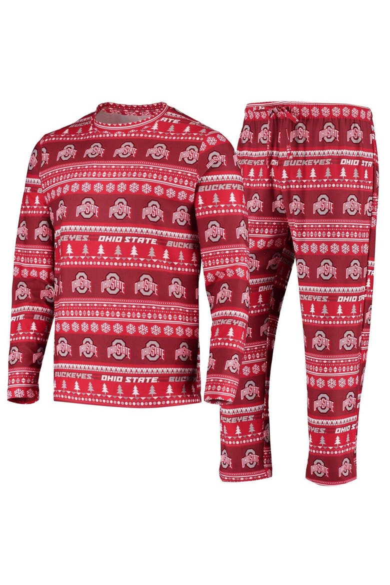 Men's Concepts Sport Scarlet Ohio State Buckeyes Ugly Sweater Knit Long Sleeve Top and Pant Set, Main, color, Scarlet