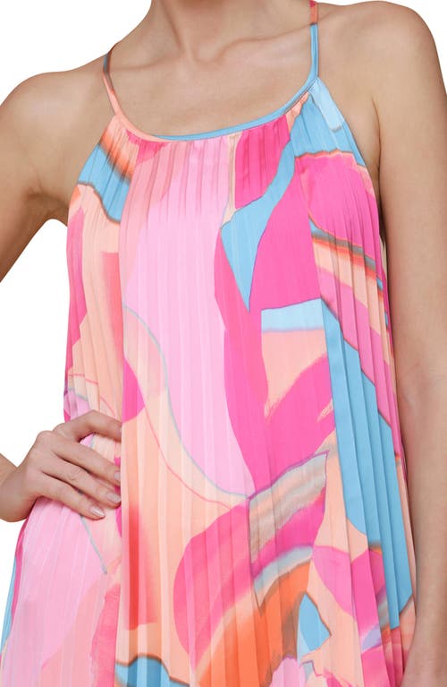 Avec Les Filles Print Satin Maxi Halter Dress In Pink