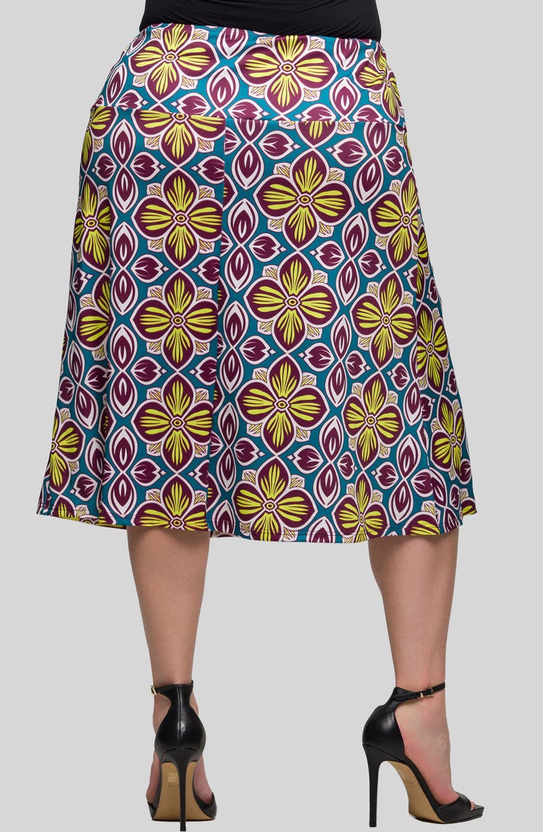24seven Comfort Apparel Geo Print Elastic Waist Midi Skirt, Alternate, color, Yellow Multi