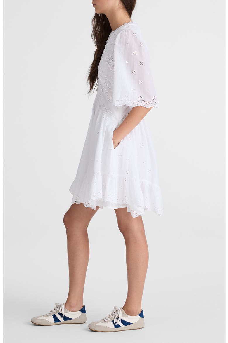 Eyelet Flutter Sleeve Cotton Minidress, Alternate, color, WHITE
