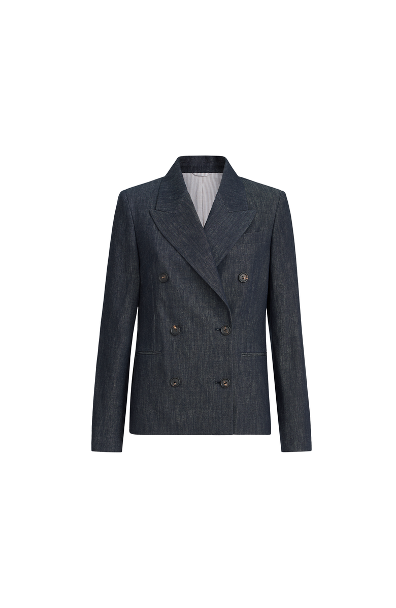 Brunello Cucinelli Denim-effect twill blazer, Main, color, Dark Denim